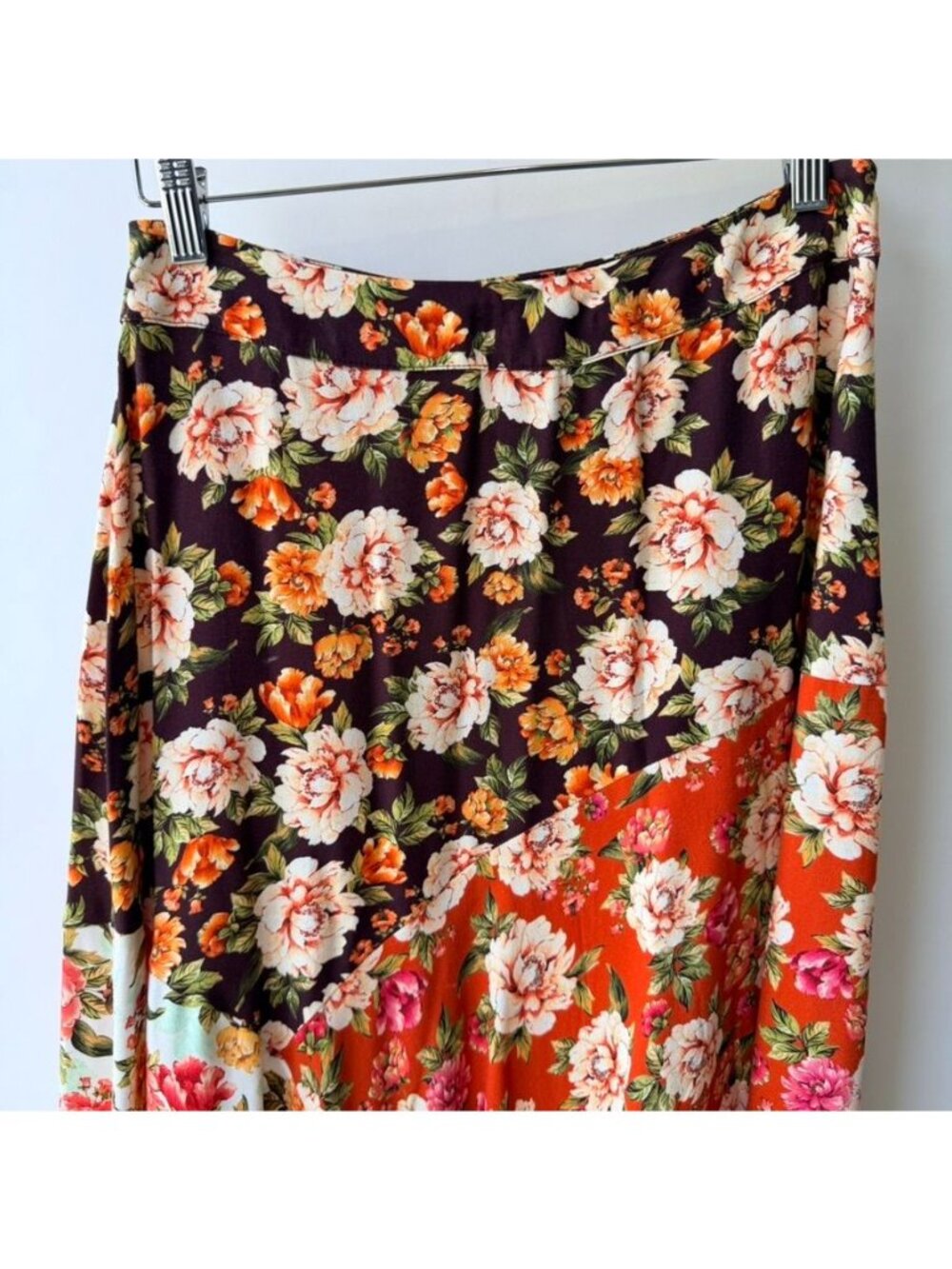 Farm Rio Patchwork Floral Asymmetrical Midi Skirt Women's Size S - Picture 4 of 13